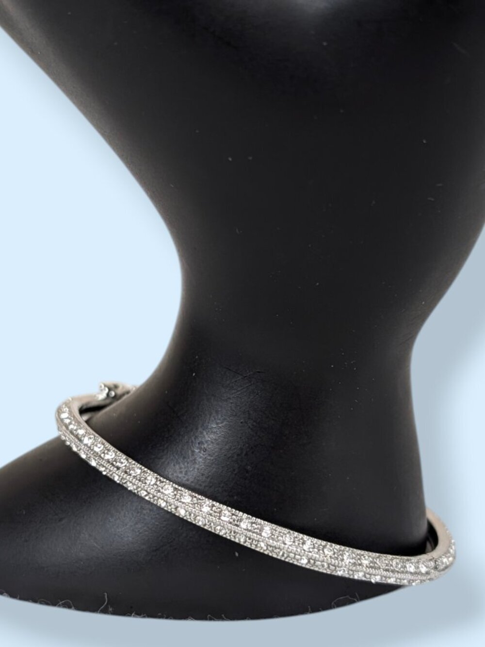 Locking White Rhinestone Hinge Bracelet - Picture 2 of 7